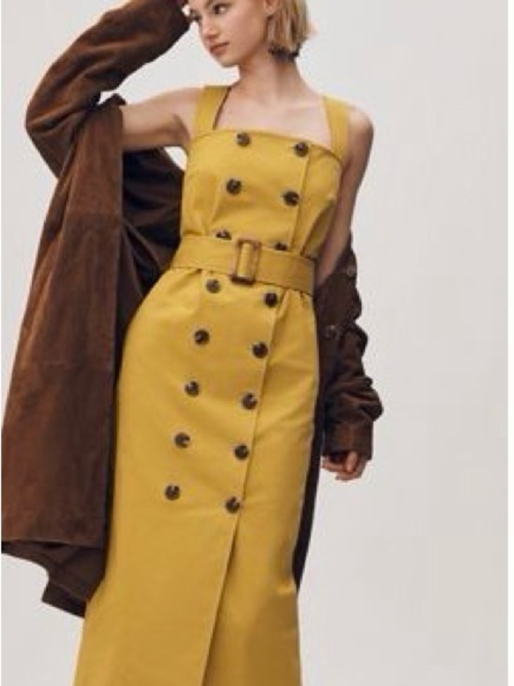 Belted Double-Breasted Mustard Midi Dress - Picture 2 of 2